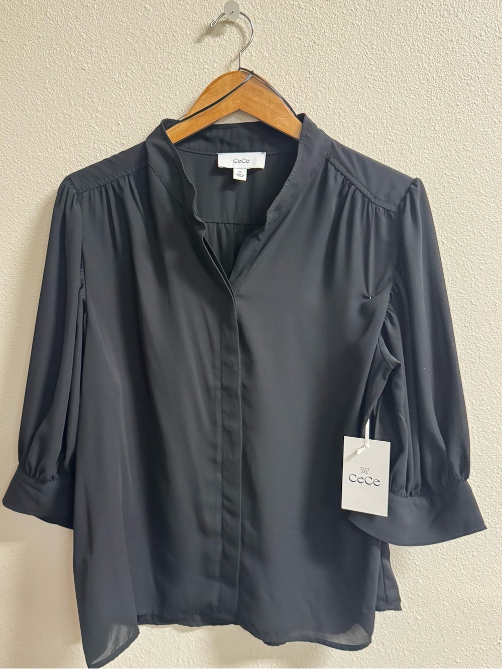 CeCe Women’s XXL Black 3/4 Sleeve Blouse NWT